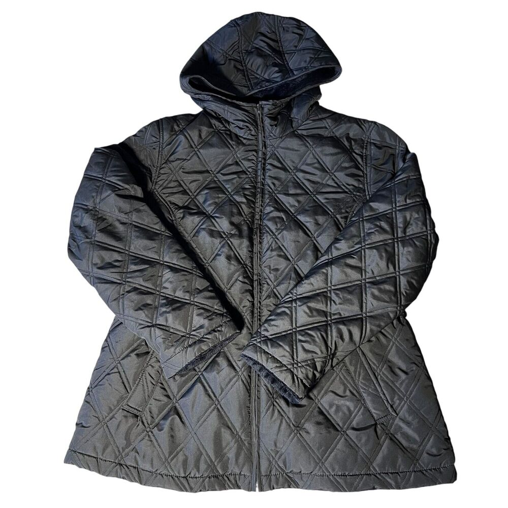 Weatherproof Quilted Jacket Hoodie Womens Size Large Black Cozy Warm Minimalist